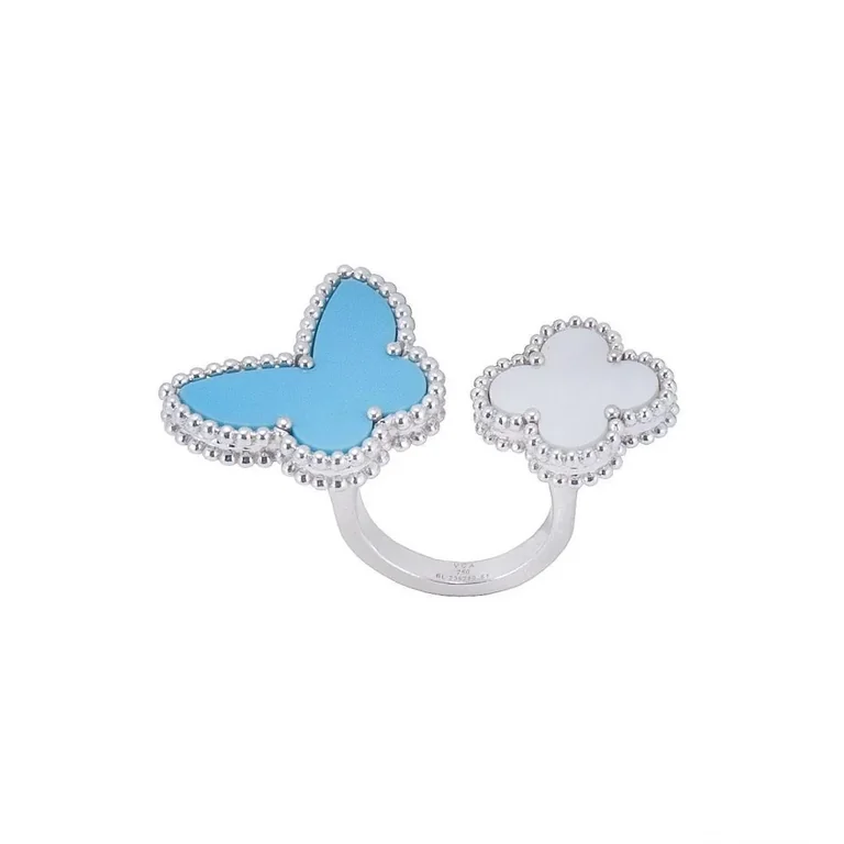 Van Cleef & Arpels VCARN5P300-WG Lucky Alhambra Between the Finger ring white gold Mother-of-pearl Turquoise ring 1