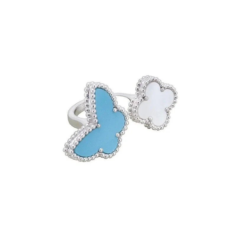 Van Cleef & Arpels VCARN5P300-WG Lucky Alhambra Between the Finger ring white gold Mother-of-pearl Turquoise ring 4