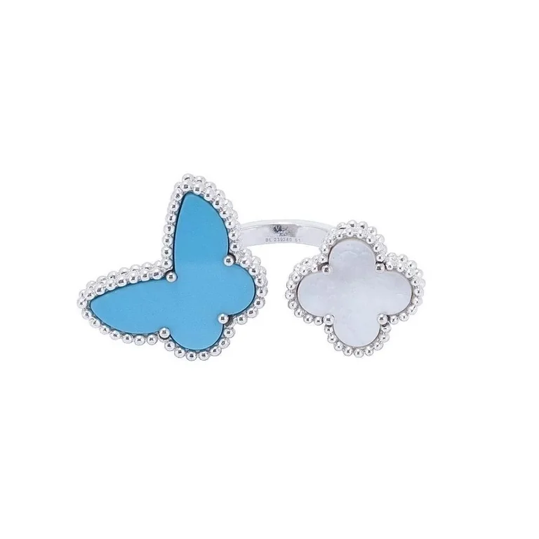 Van Cleef & Arpels VCARN5P300-WG Lucky Alhambra Between the Finger ring white gold Mother-of-pearl Turquoise ring 3
