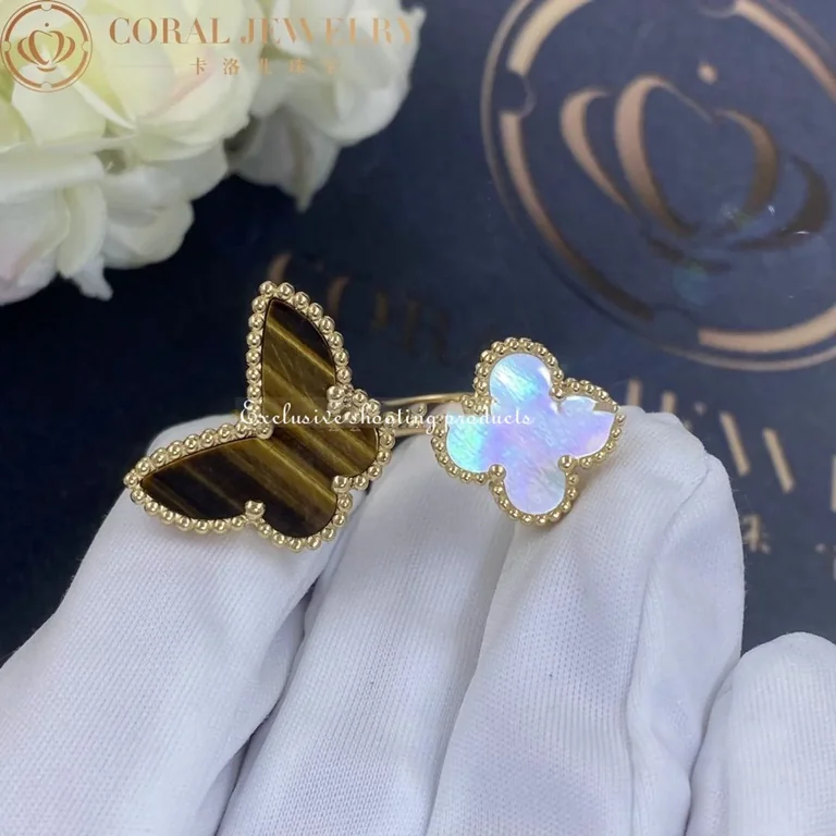 Van Cleef & Arpels VCARN05800 Lucky Alhambra Between the Finger ring Yellow gold Mother-of-pearl Tiger Eye ring 6