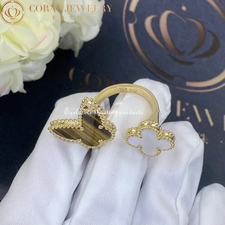 Van Cleef & Arpels VCARN05800 Lucky Alhambra Between the Finger ring Yellow gold Mother-of-pearl Tiger Eye ring 5