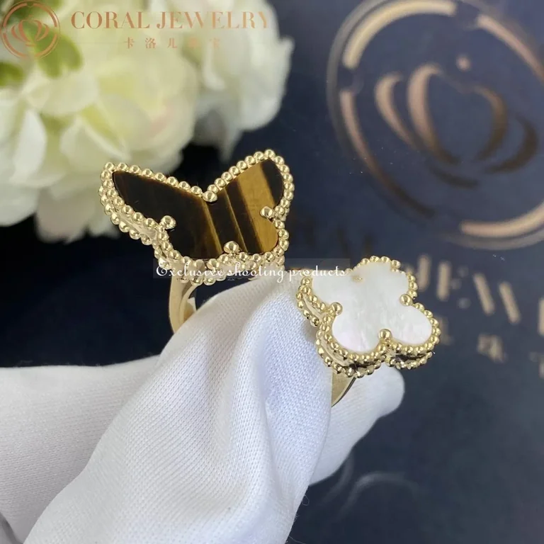 Van Cleef & Arpels VCARN05800 Lucky Alhambra Between the Finger ring Yellow gold Mother-of-pearl Tiger Eye ring 4