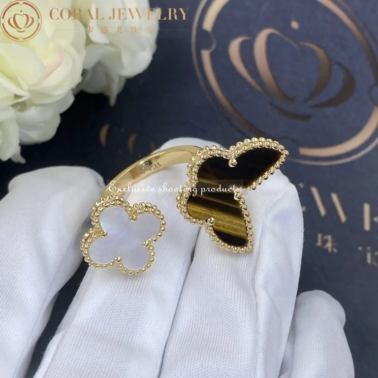Van Cleef & Arpels VCARN05800 Lucky Alhambra Between the Finger ring Yellow gold Mother-of-pearl Tiger Eye ring 3