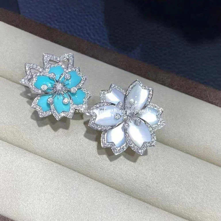 Van Cleef & Arpels VCARP7EP00 Hellébore Between the Finger Ring White gold Diamond Mother-of-pearl Turquoise Ring 13