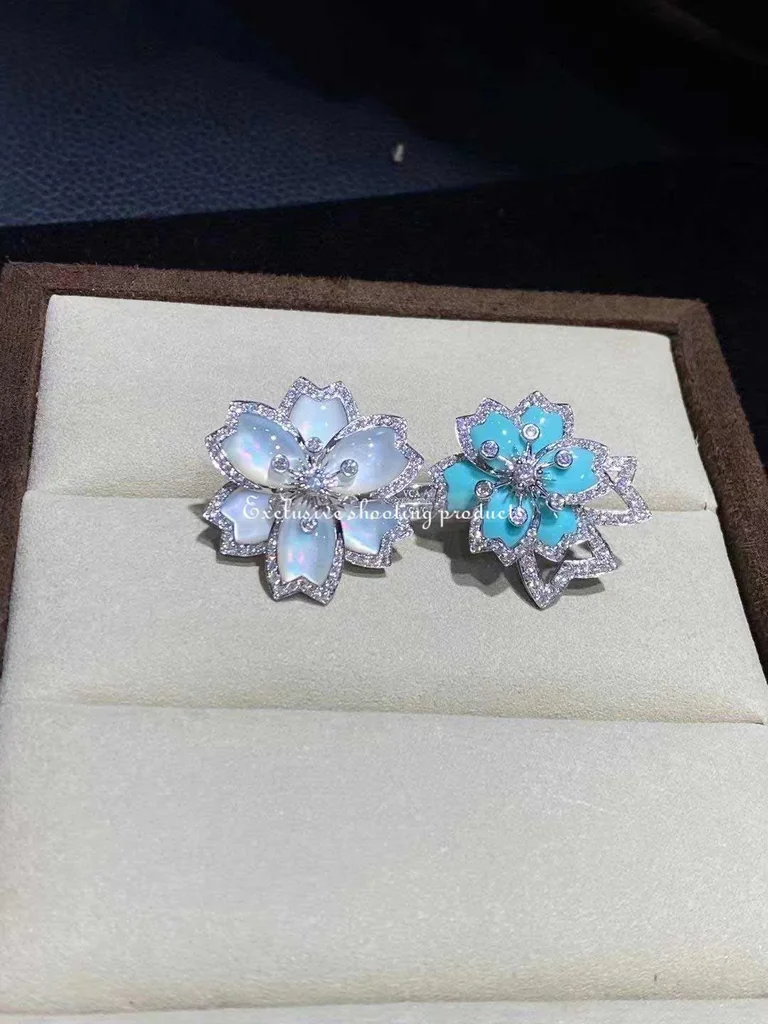 Van Cleef & Arpels VCARP7EP00 Hellébore Between the Finger Ring White gold Diamond Mother-of-pearl Turquoise Ring 8