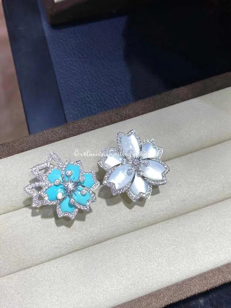 Van Cleef & Arpels VCARP7EP00 Hellébore Between the Finger Ring White gold Diamond Mother-of-pearl Turquoise Ring 6