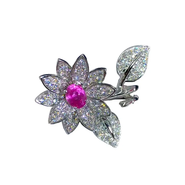 Van Cleef & Arpels VCARP1ND00-Custom Ruby Lotus Between the Finger Ring White gold Diamond Custom Ruby Ring1
