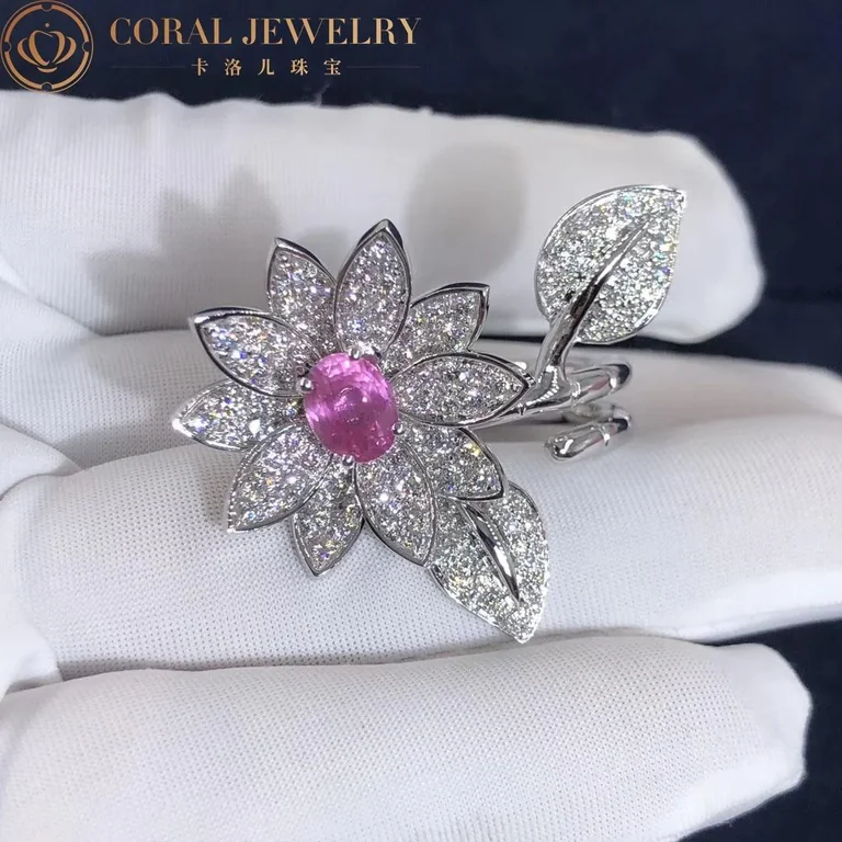 Van Cleef & Arpels VCARP1ND00-Custom Ruby Lotus Between the Finger Ring White gold Diamond Custom Ruby Ring 9