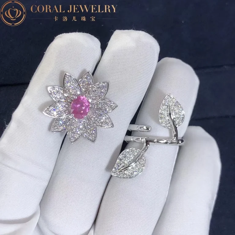 Van Cleef & Arpels VCARP1ND00-Custom Ruby Lotus Between the Finger Ring White gold Diamond Custom Ruby Ring 7