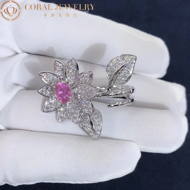Van Cleef & Arpels VCARP1ND00-Custom Ruby Lotus Between the Finger Ring White gold Diamond Custom Ruby Ring 4
