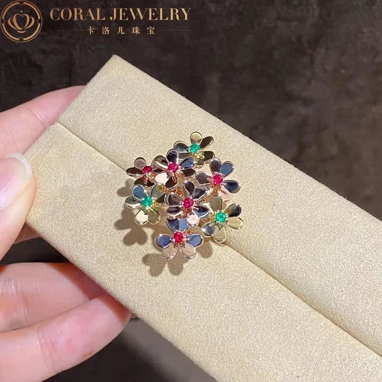 Van Cleef & Arpels VCARP7SE00 Frivole ring 8 flowers Rose gold Emerald Ruby ring 13