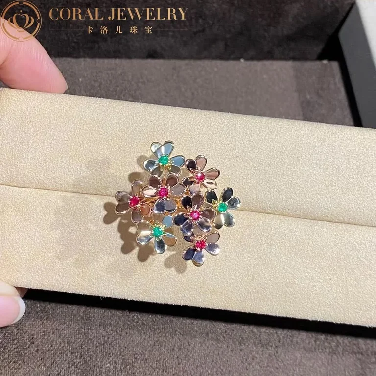 Van Cleef & Arpels VCARP7SE00 Frivole ring 8 flowers Rose gold Emerald Ruby ring 10
