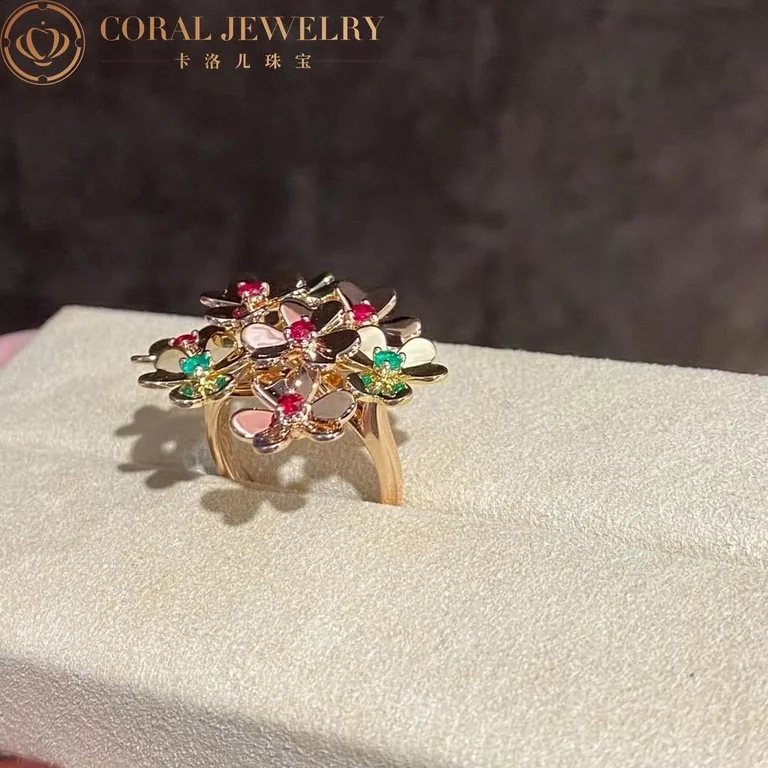 Van Cleef & Arpels VCARP7SE00 Frivole ring 8 flowers Rose gold Emerald Ruby ring 8