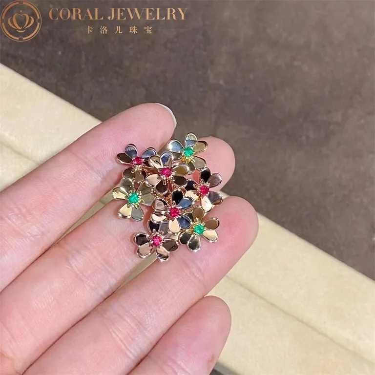Van Cleef & Arpels VCARP7SE00 Frivole ring 8 flowers Rose gold Emerald Ruby ring 5