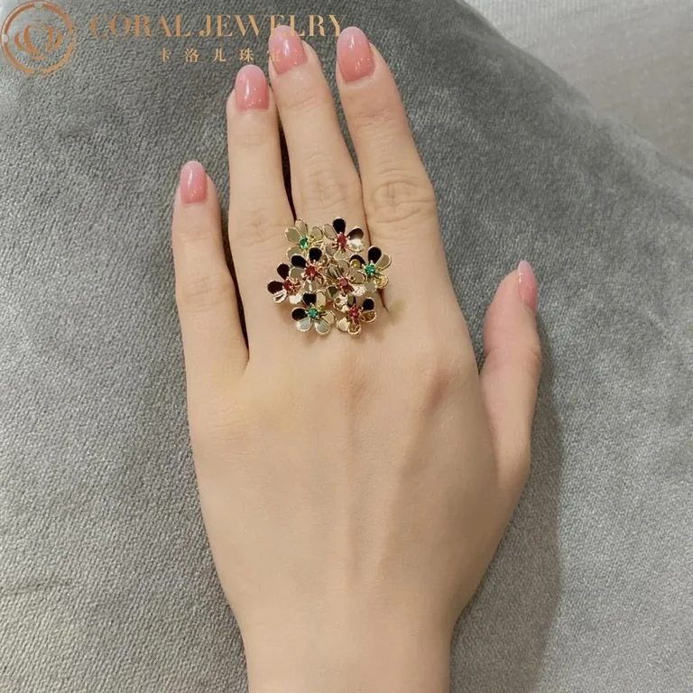 Van Cleef & Arpels VCARP7SE00 Frivole ring 8 flowers Rose gold Emerald Ruby ring 2