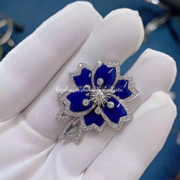 Van Cleef & Arpels VCARP7EO00 Hellébore Between the Finger Ring White gold Diamond Lapis lazuli Ring 5