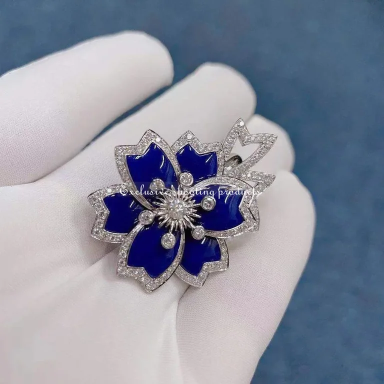 Van Cleef & Arpels VCARP7EO00 Hellébore Between the Finger Ring White gold Diamond Lapis lazuli Ring 4