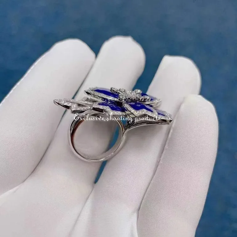 Van Cleef & Arpels VCARP7EO00 Hellébore Between the Finger Ring White gold Diamond Lapis lazuli Ring 3