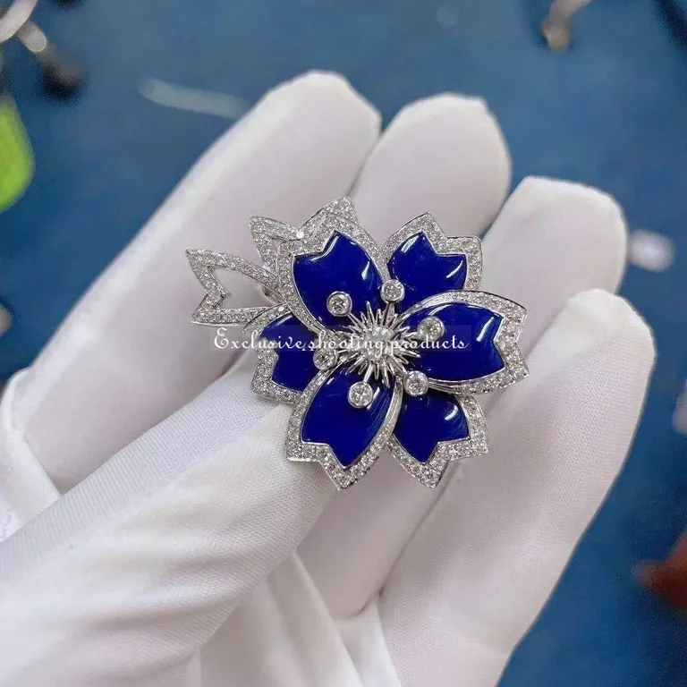 Van Cleef & Arpels VCARP7EO00 Hellébore Between the Finger Ring White gold Diamond Lapis lazuli Ring 2