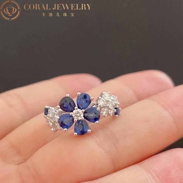 Van Cleef & Arpels VCARP05700 Folie des Prés ring White gold Diamond Sapphire ring 14