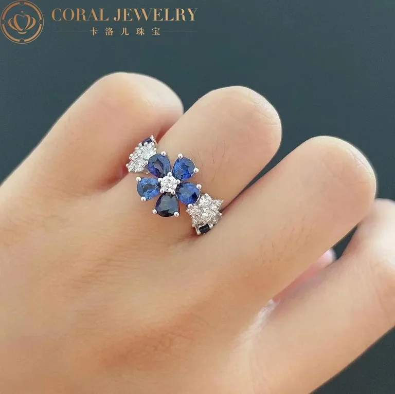 Van Cleef & Arpels VCARP05700 Folie des Prés ring White gold Diamond Sapphire ring 12