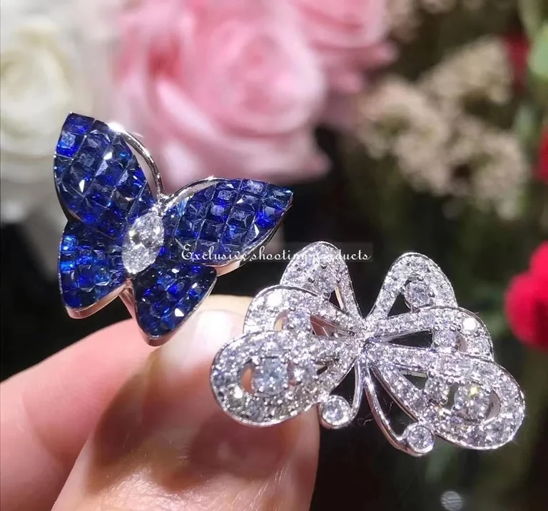 Van Cleef & Arpels VCARF27200 Flying Butterfly Between the Finger Ring White gold Mystery Set sapphires Ring 9