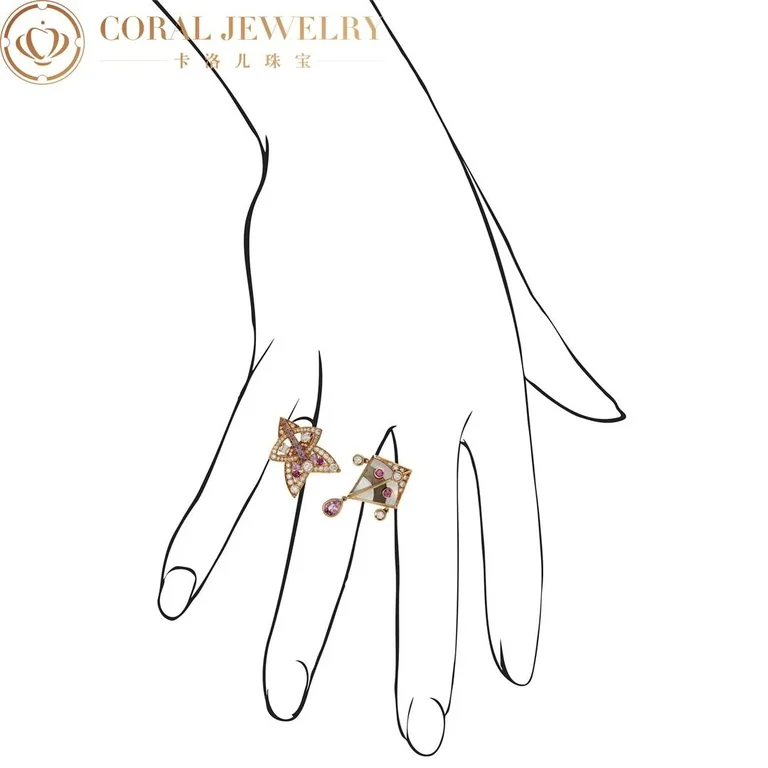 Van Cleef & Arpels VCARO5QH00 Cerfs-Volants Diamonds Color Sapphires Mother Of Pearl And Gold Ring 4