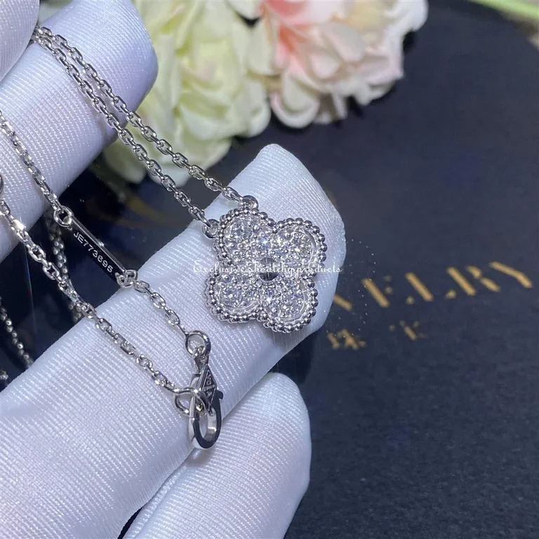 Van Cleef & Arpels VCARA46100 Vintage Alhambra pendant White gold Diamond Necklaces 3
