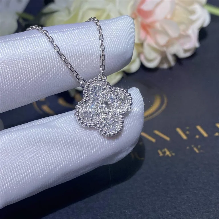 Van Cleef & Arpels VCARA46100 Vintage Alhambra pendant White gold Diamond Necklaces 2