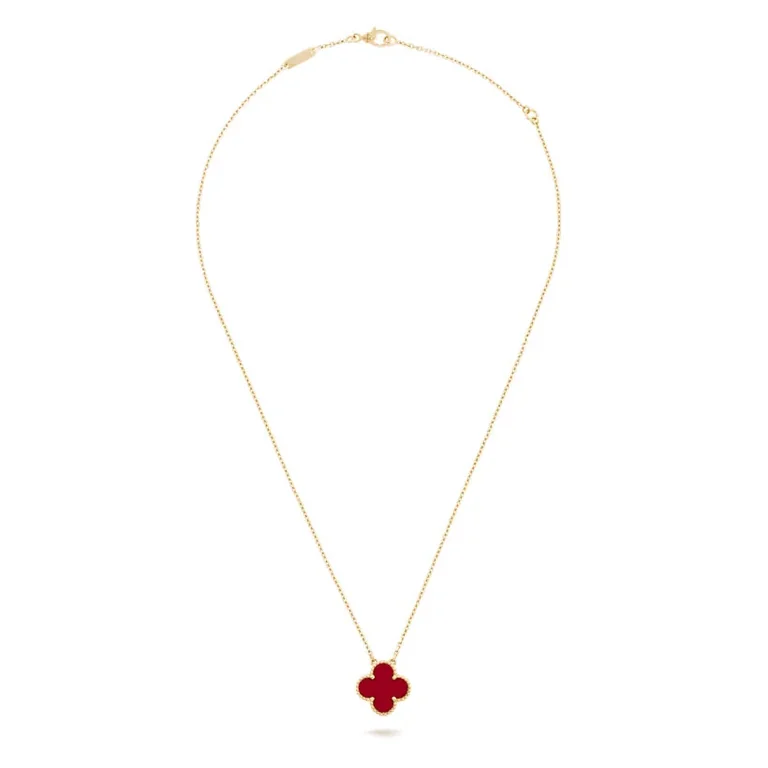Van Cleef & Arpels VCARD38500 Vintage Alhambra pendant Yellow gold Carnelian Necklace 4