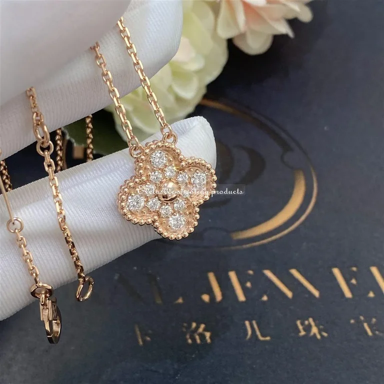 Van Cleef & Arpels VCARP2R300 Vintage Alhambra pendant Rose gold Diamond Necklaces 5