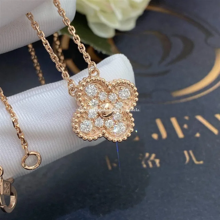 Van Cleef & Arpels VCARP2R300 Vintage Alhambra pendant Rose gold Diamond Necklaces 4