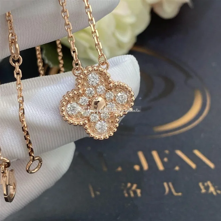 Van Cleef & Arpels VCARP2R300 Vintage Alhambra pendant Rose gold Diamond Necklaces 2