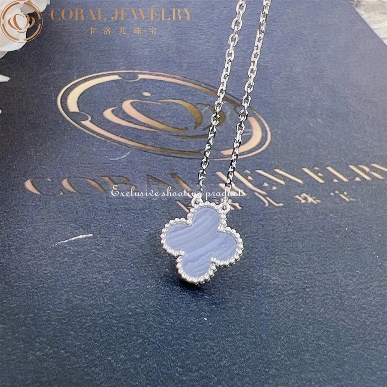 Van Cleef & Arpels VCARD34900 Vintage Alhambra pendant White gold Chalcedony Necklace 7