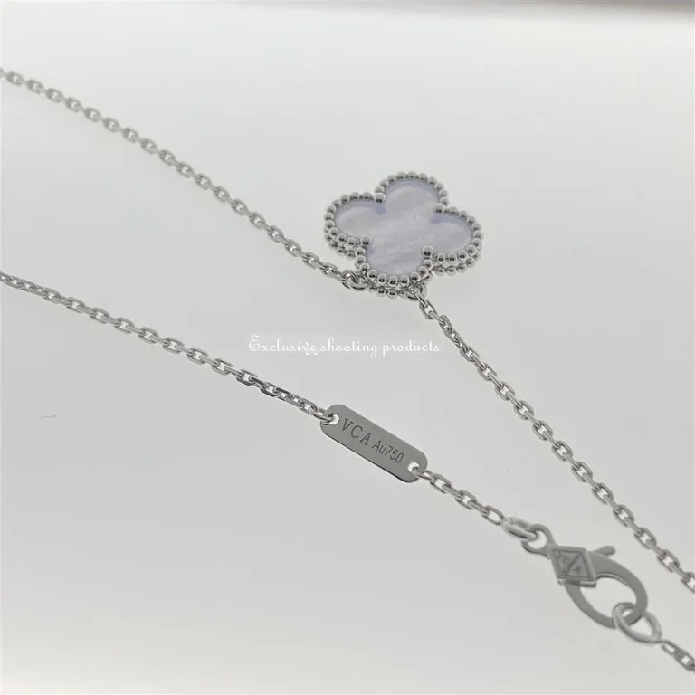 Van Cleef & Arpels VCARD34900 Vintage Alhambra pendant White gold Chalcedony Necklace 3