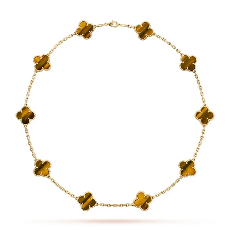 Van Cleef & Arpels VCARD40700 Vintage Alhambra necklace 10 motifs Yellow gold Tiger Eye necklace 1