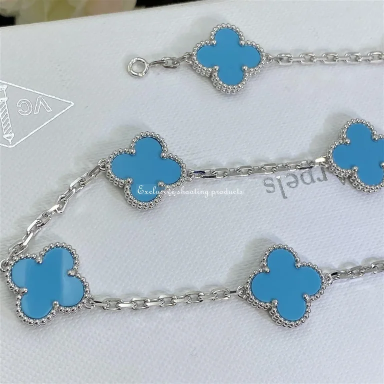 Van Cleef & Arpels VCARF48500 Vintage Alhambra necklace 10 motifs Yellow gold Turquoise Necklace 13