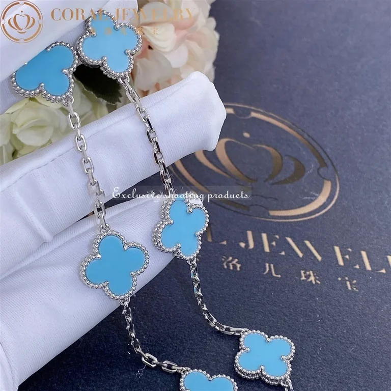 Van Cleef & Arpels VCARF48500 Vintage Alhambra necklace 10 motifs Yellow gold Turquoise Necklace 11