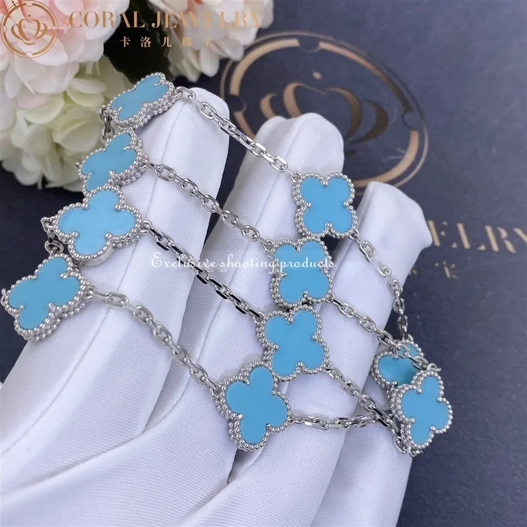 Van Cleef & Arpels VCARF48500 Vintage Alhambra necklace 10 motifs Yellow gold Turquoise Necklace 10