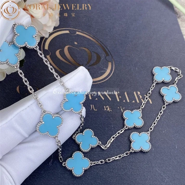 Van Cleef & Arpels VCARF48500 Vintage Alhambra necklace 10 motifs Yellow gold Turquoise Necklace 9