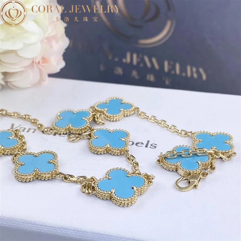 Van Cleef & Arpels VCARF48500 Vintage Alhambra necklace 10 motifs Yellow gold Turquoise Necklace 2