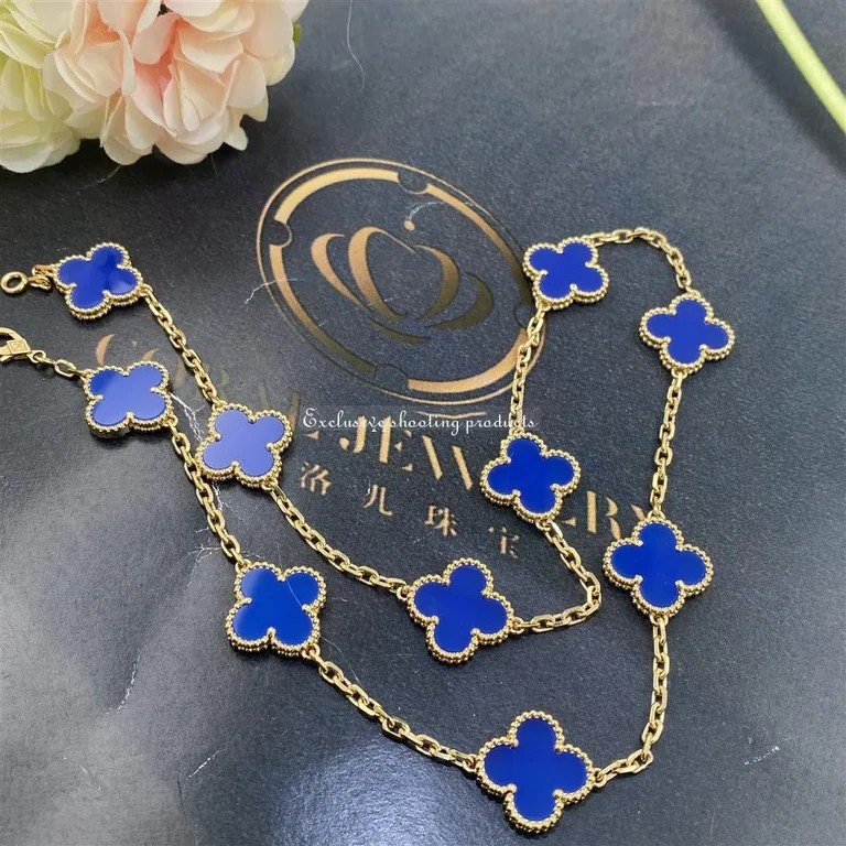 Van Cleef & Arpels VCARP34800 Vintage Alhambra Necklace 10 Motifs Yellow Gold Agate Necklace 9