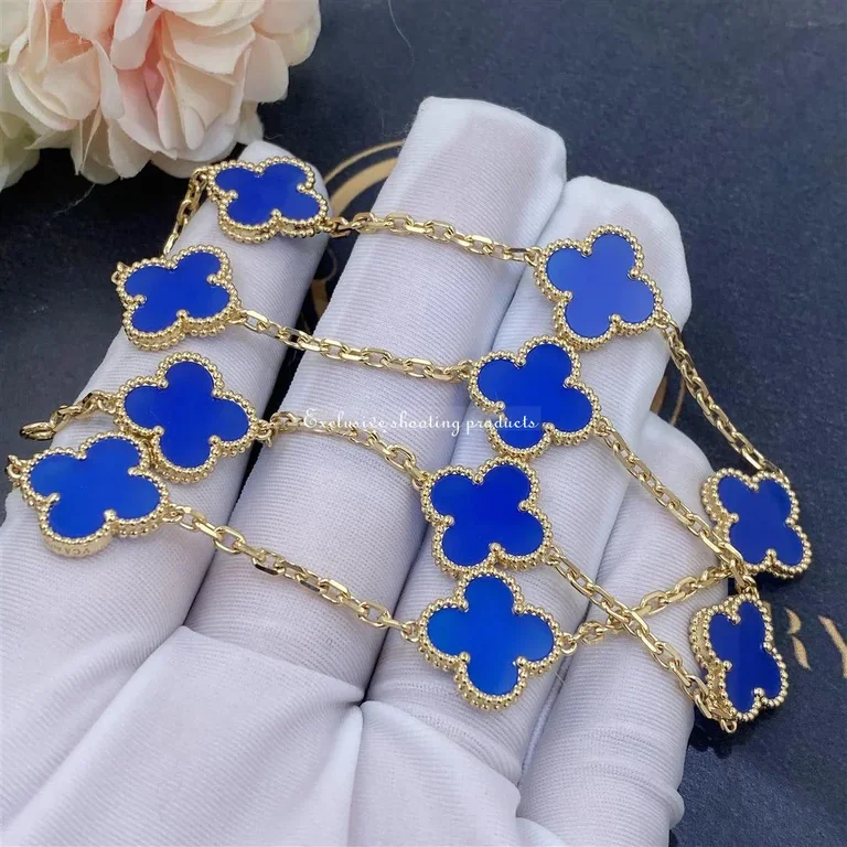 Van Cleef & Arpels VCARP34800 Vintage Alhambra Necklace 10 Motifs Yellow Gold Agate Necklace 8