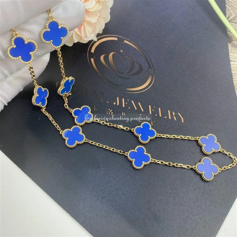 Van Cleef & Arpels VCARP34800 Vintage Alhambra Necklace 10 Motifs Yellow Gold Agate Necklace 7