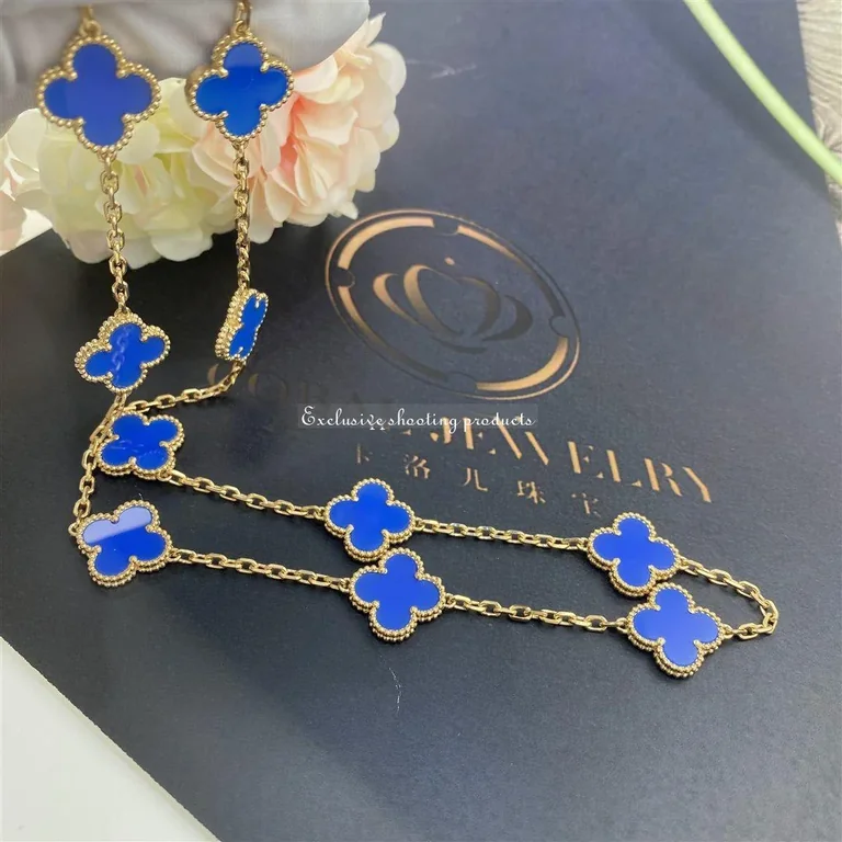 Van Cleef & Arpels VCARP34800 Vintage Alhambra Necklace 10 Motifs Yellow Gold Agate Necklace 6