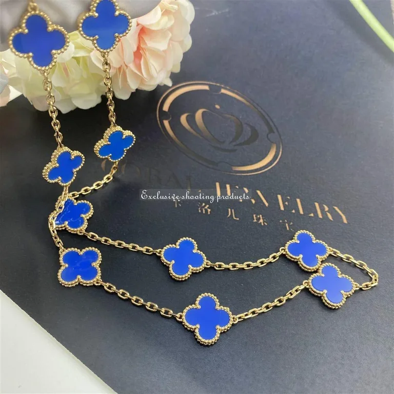 Van Cleef & Arpels VCARP34800 Vintage Alhambra Necklace 10 Motifs Yellow Gold Agate Necklace 5