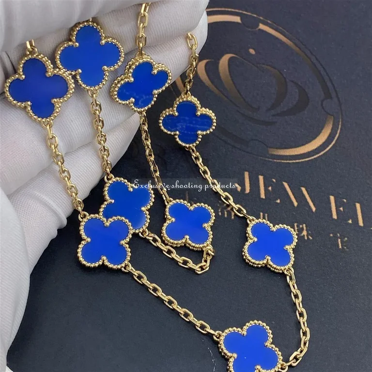 Van Cleef & Arpels VCARP34800 Vintage Alhambra Necklace 10 Motifs Yellow Gold Agate Necklace 3