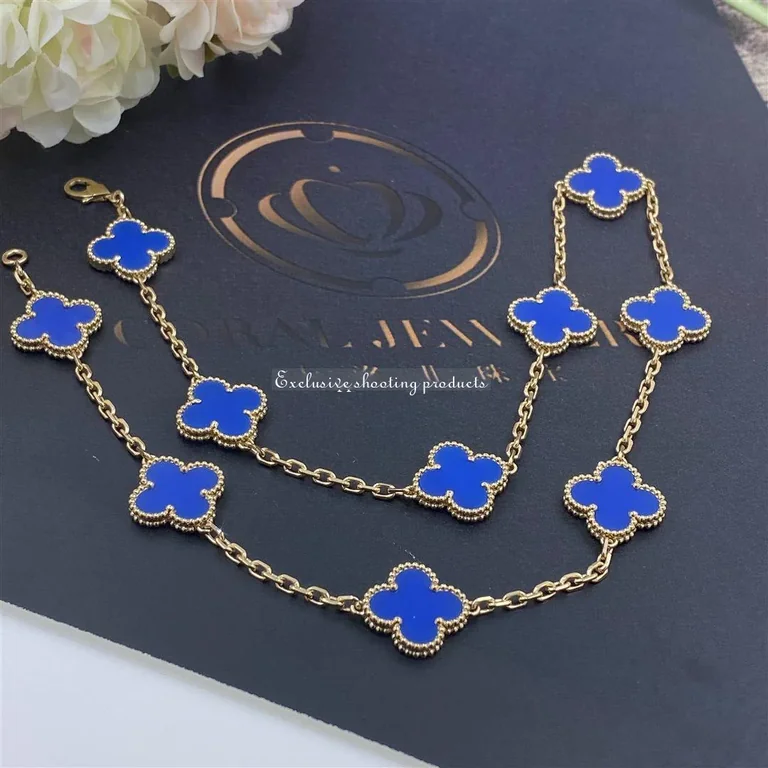 Van Cleef & Arpels VCARP34800 Vintage Alhambra Necklace 10 Motifs Yellow Gold Agate Necklace 2