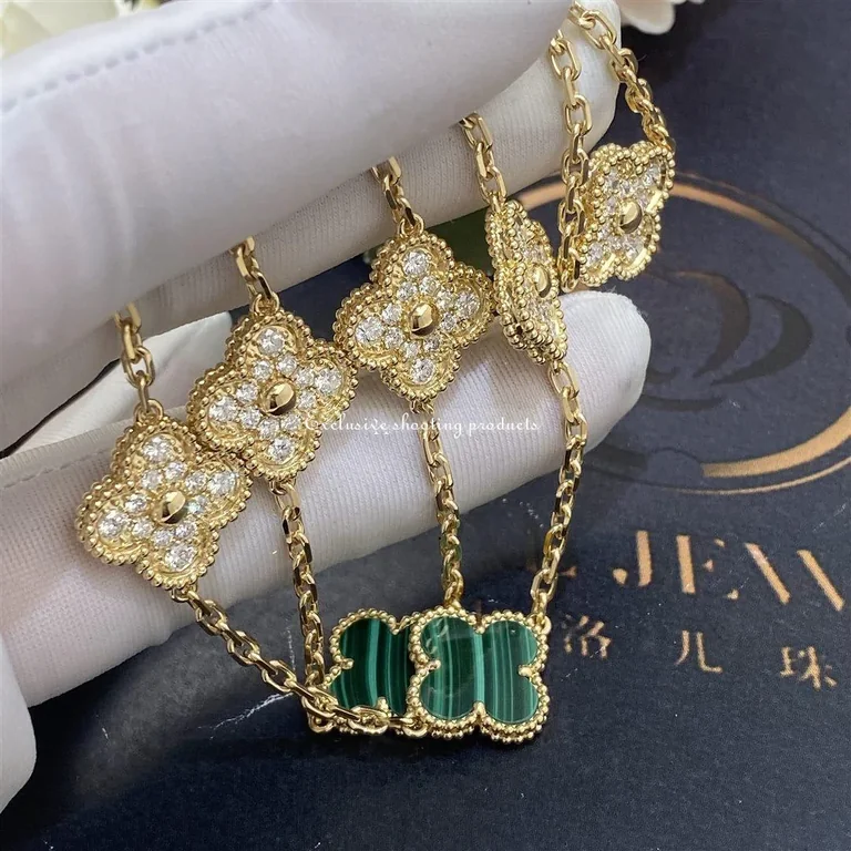 Van Cleef & Arpels VCARO9J400 Vintage Alhambra Necklace 10 Motifs Yellow Gold Diamond Malachite Necklace 8
