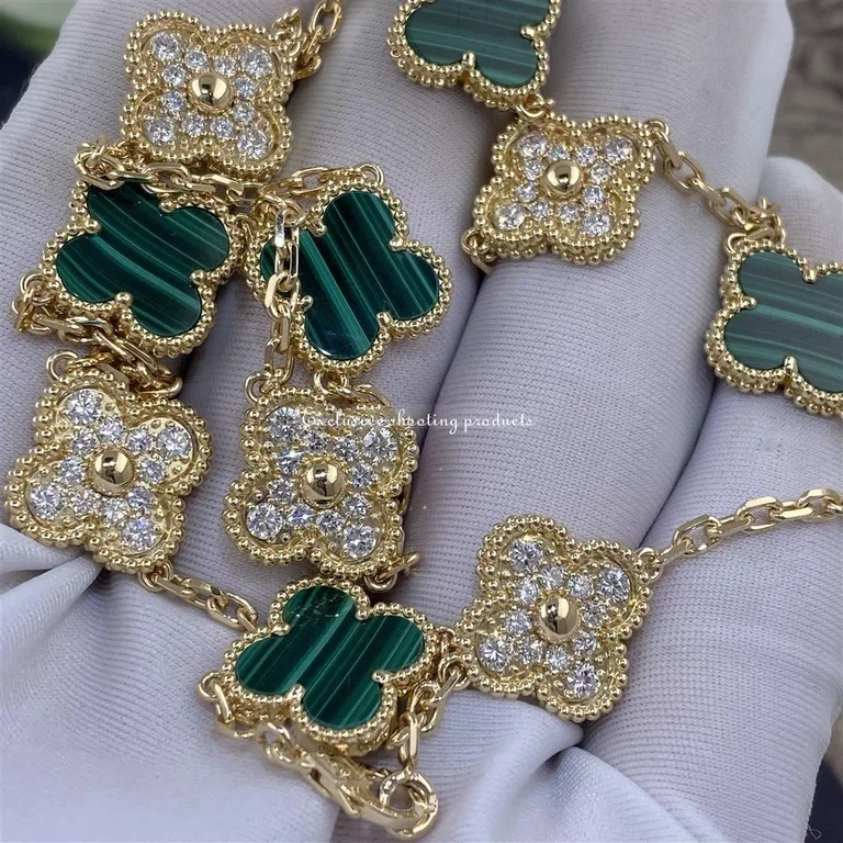Van Cleef & Arpels VCARO9J400 Vintage Alhambra Necklace 10 Motifs Yellow Gold Diamond Malachite Necklace 2